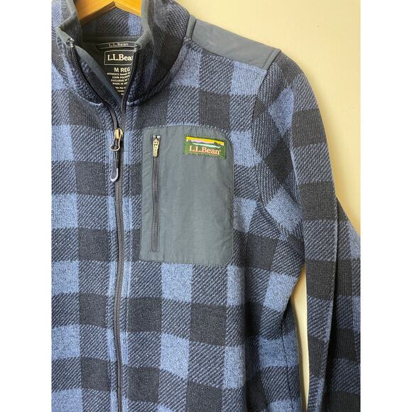L.L.Bean Women's Sweater Fleece Jacket Full Zip Gingham Blue Size MED Granola - Picture 2 of 13
